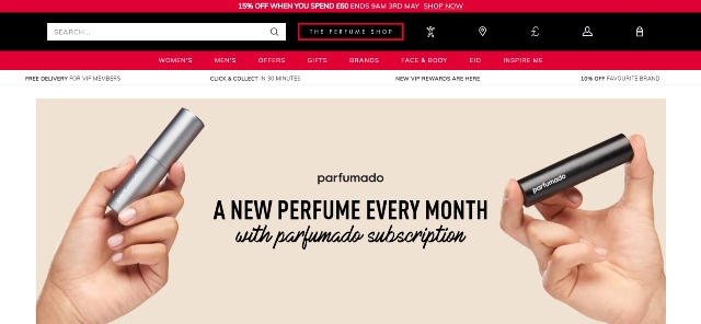 Parfumado Subscription The Perfume Shop website