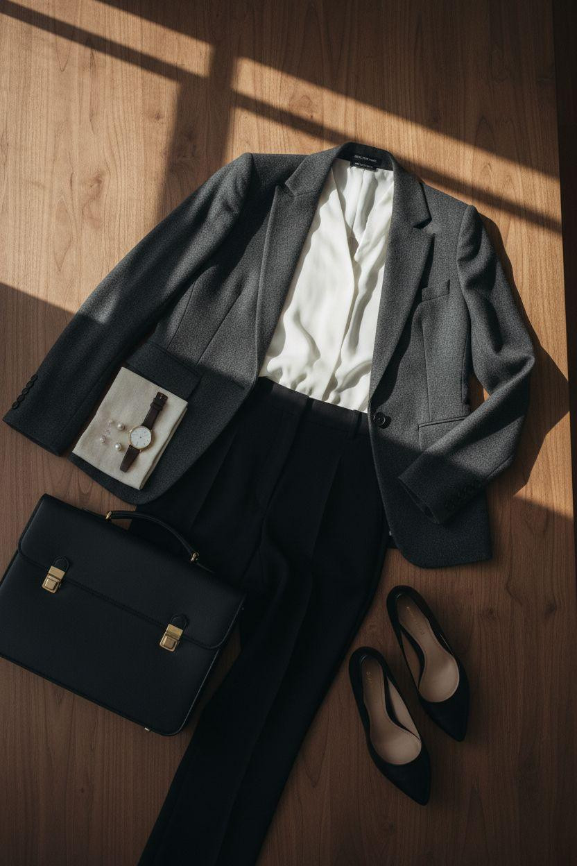 Business casual outfits with charcoal gray suit for lawyers