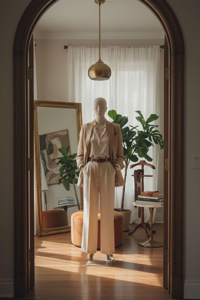 Business casual outfits with beige cashmere and old money style