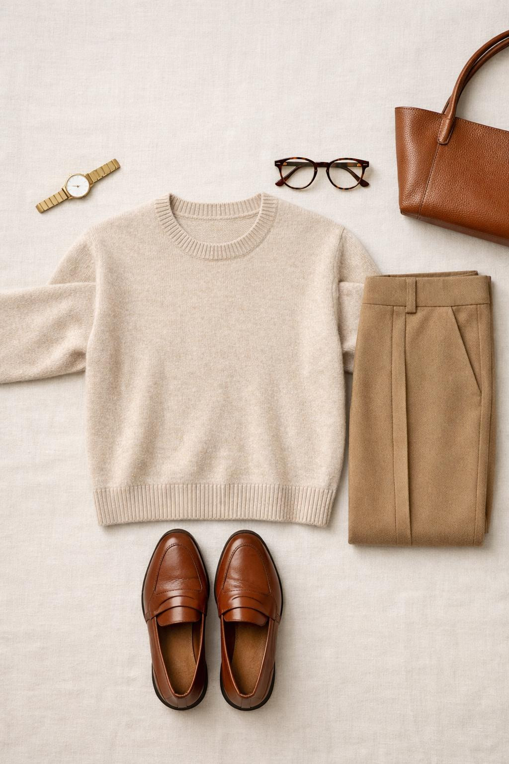 Business casual outfits featuring alpine oat cashmere sweater