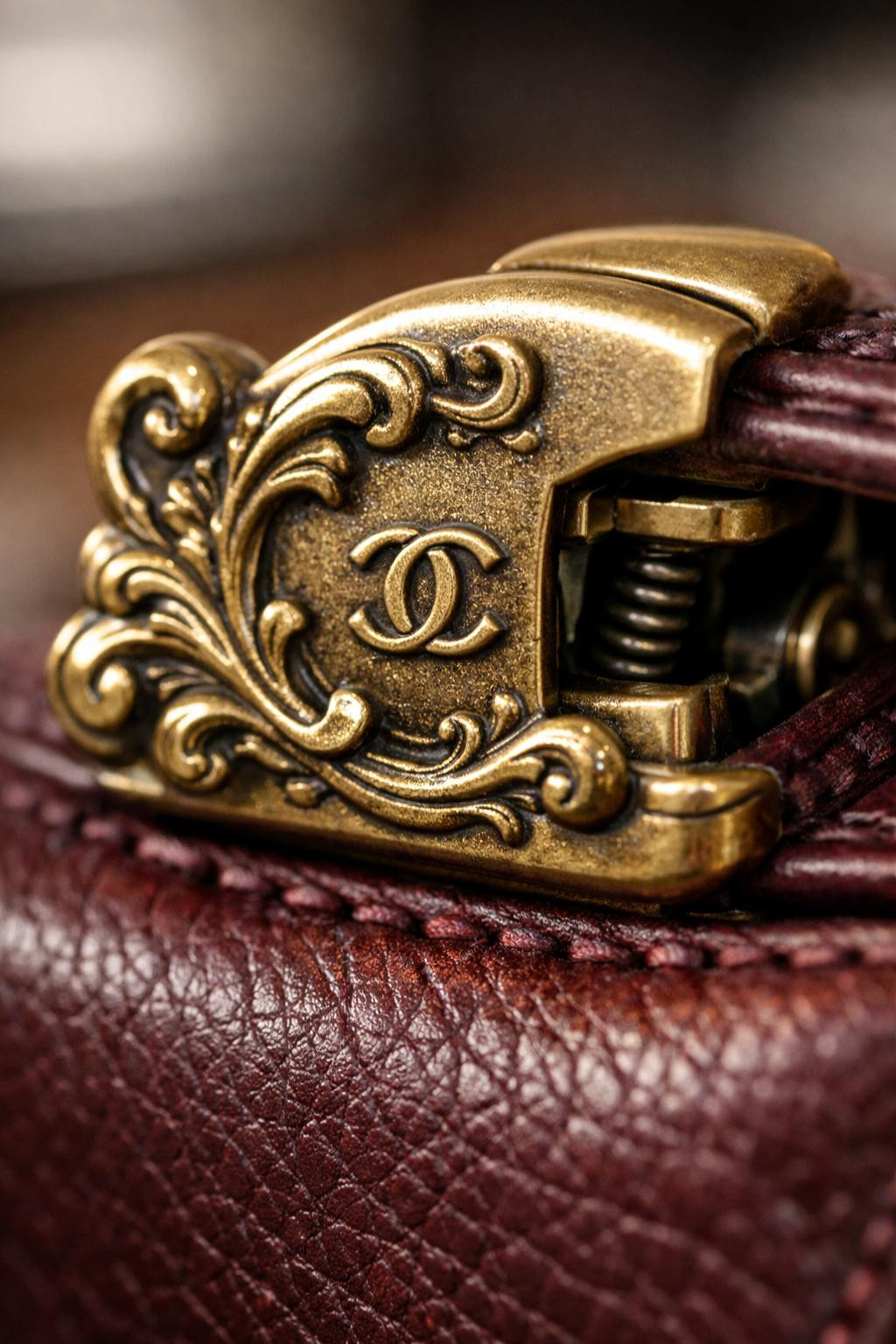 Rococo business attire accessories with ornate brass clasp details