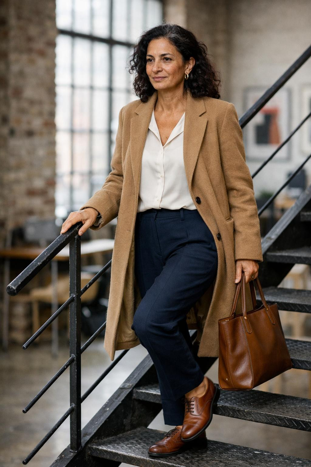 Preppy office outfits in Berlin industrial workspace setting