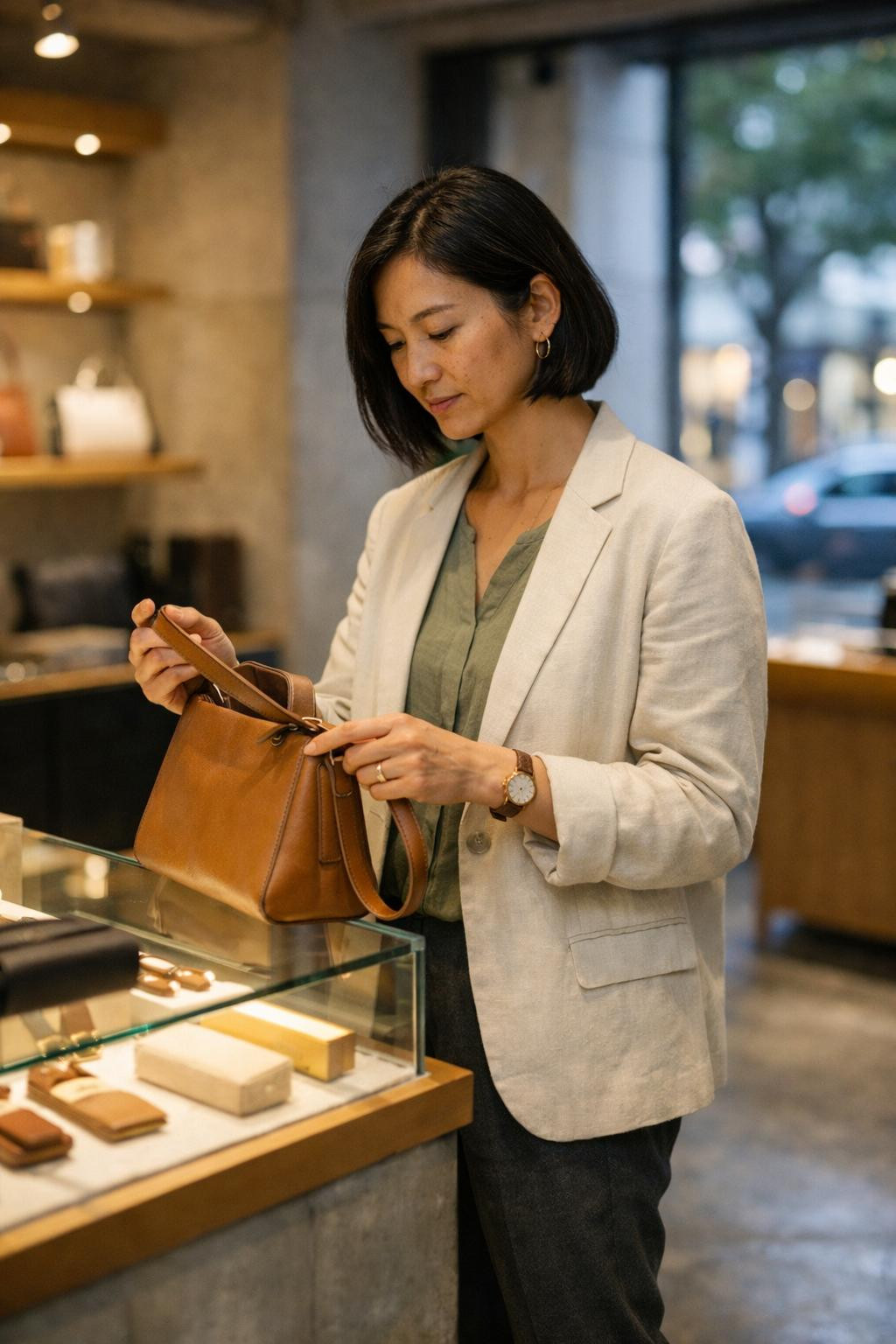 Sustainable business casual with cream organic cotton blazer