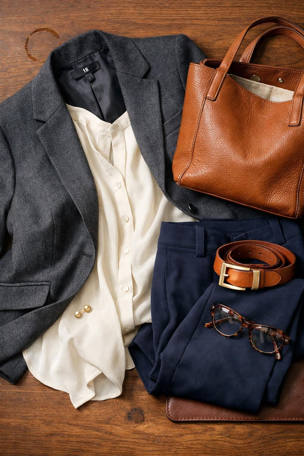 Plus size business outfits editorial flat lay showing fabric details