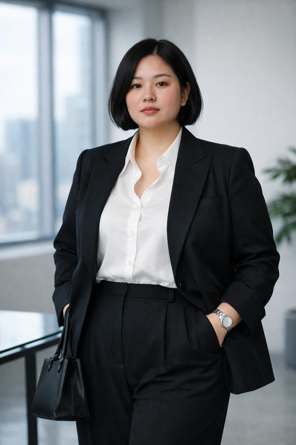 Plus size business outfits with monochrome black and white look