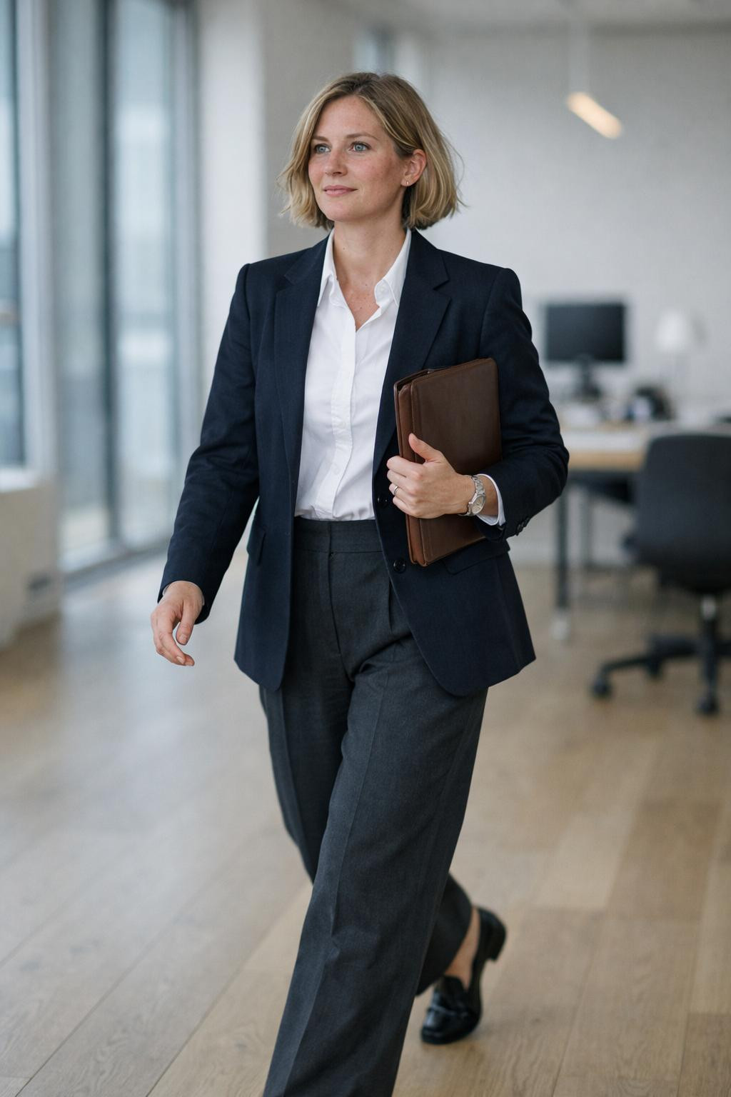 Plus size business outfits with minimalist navy blazer