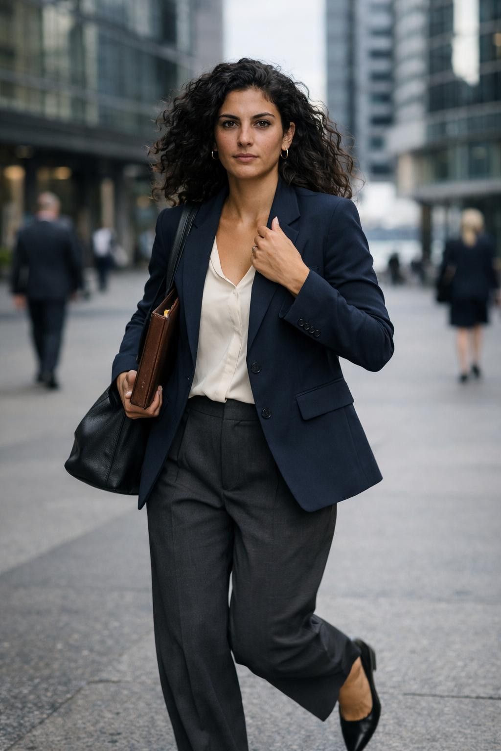 Plus size business outfits with sharp navy blazer