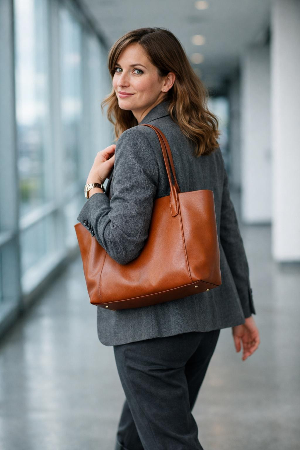 Summer business casual outfits with grey blazer and black knee-high boots