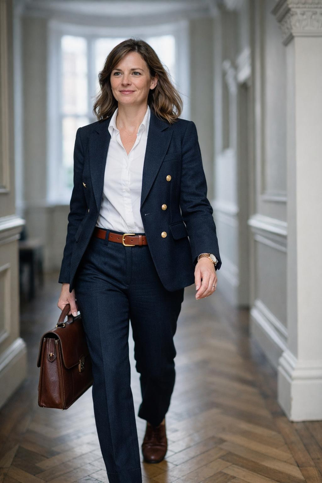 Fall business casual outfits with navy power suit