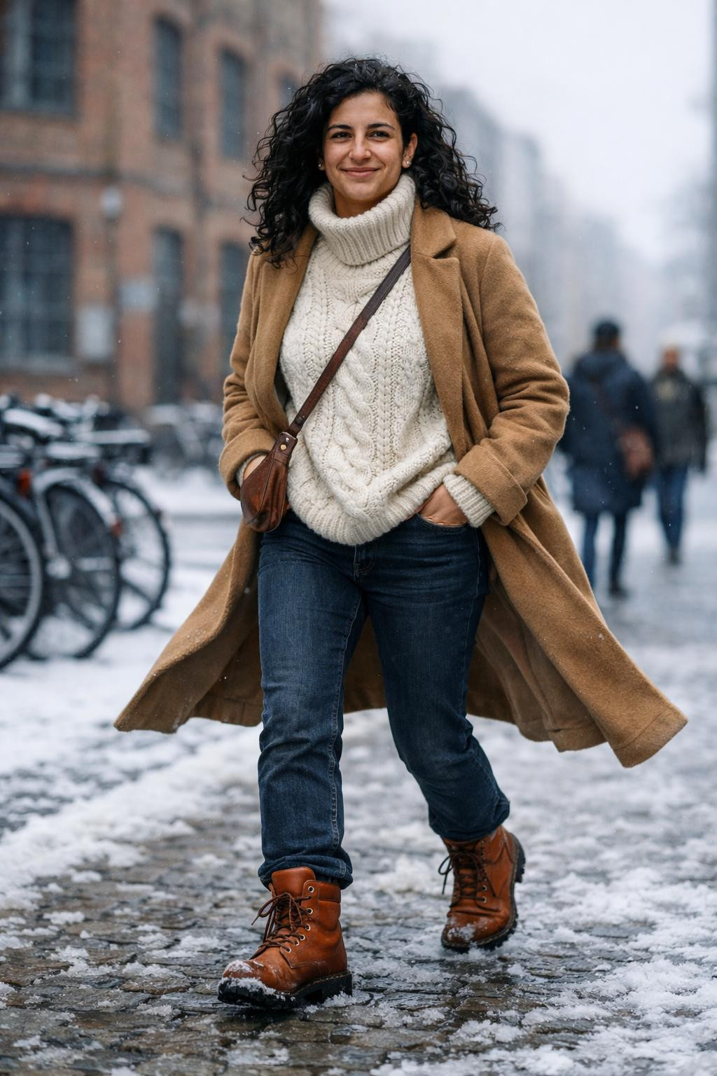 Winter shoes featuring cognac winter boots in snow