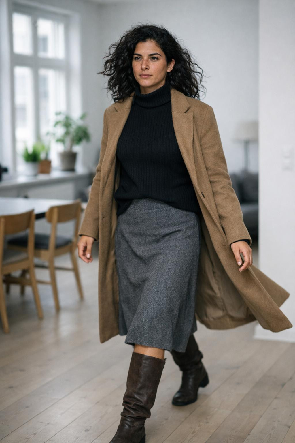 Winter shoes featuring knee-high brown suede boots