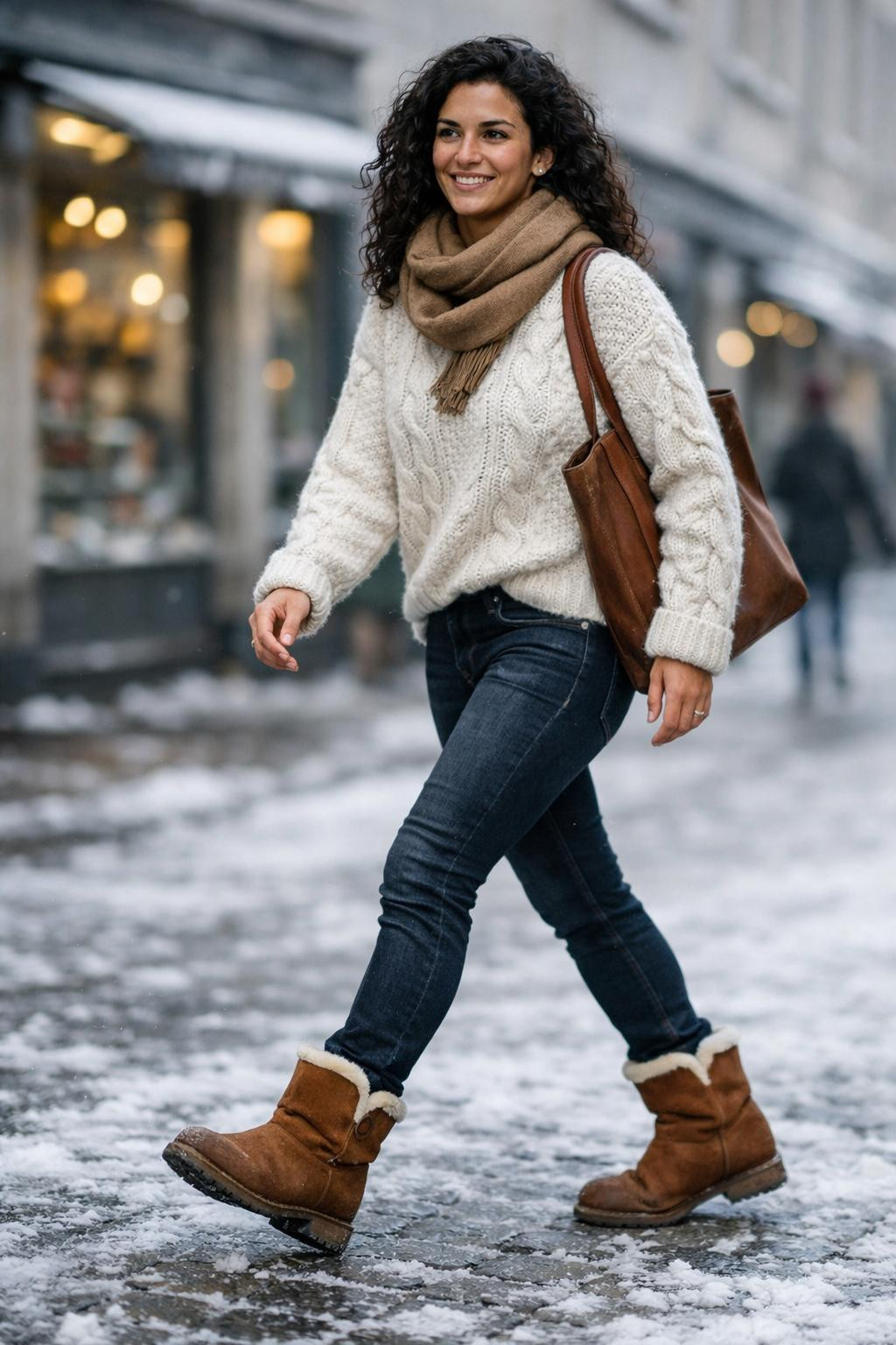 Winter shoes with cognac suede shearling boots