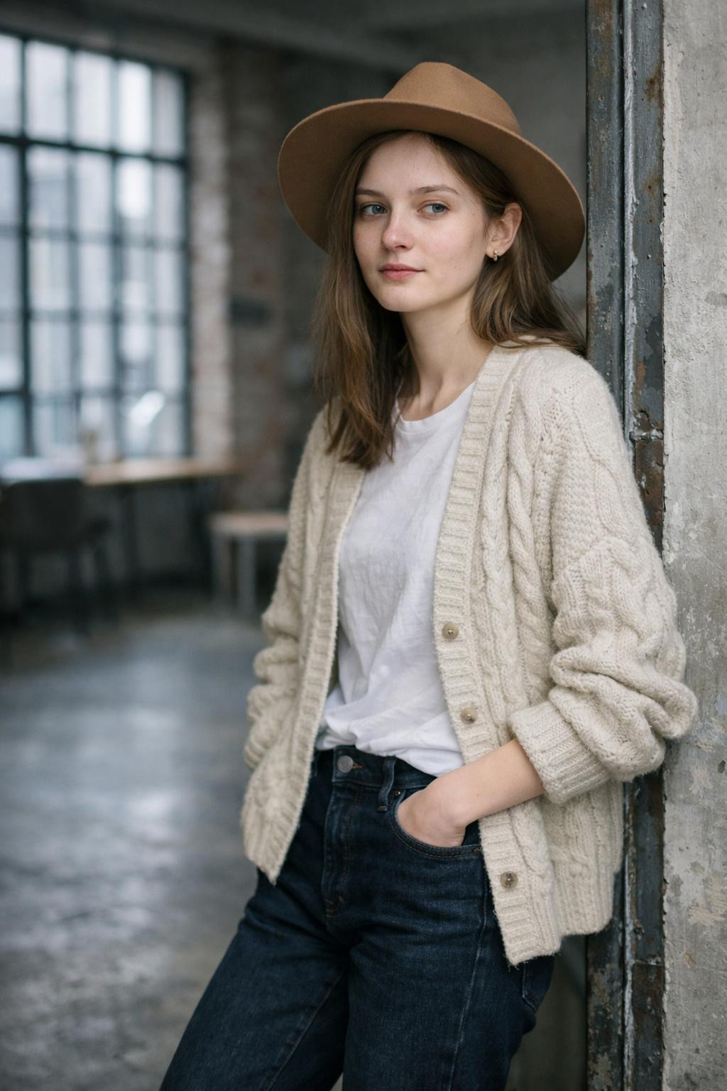Winter shoes with tan Chelsea boots and cream cardigan