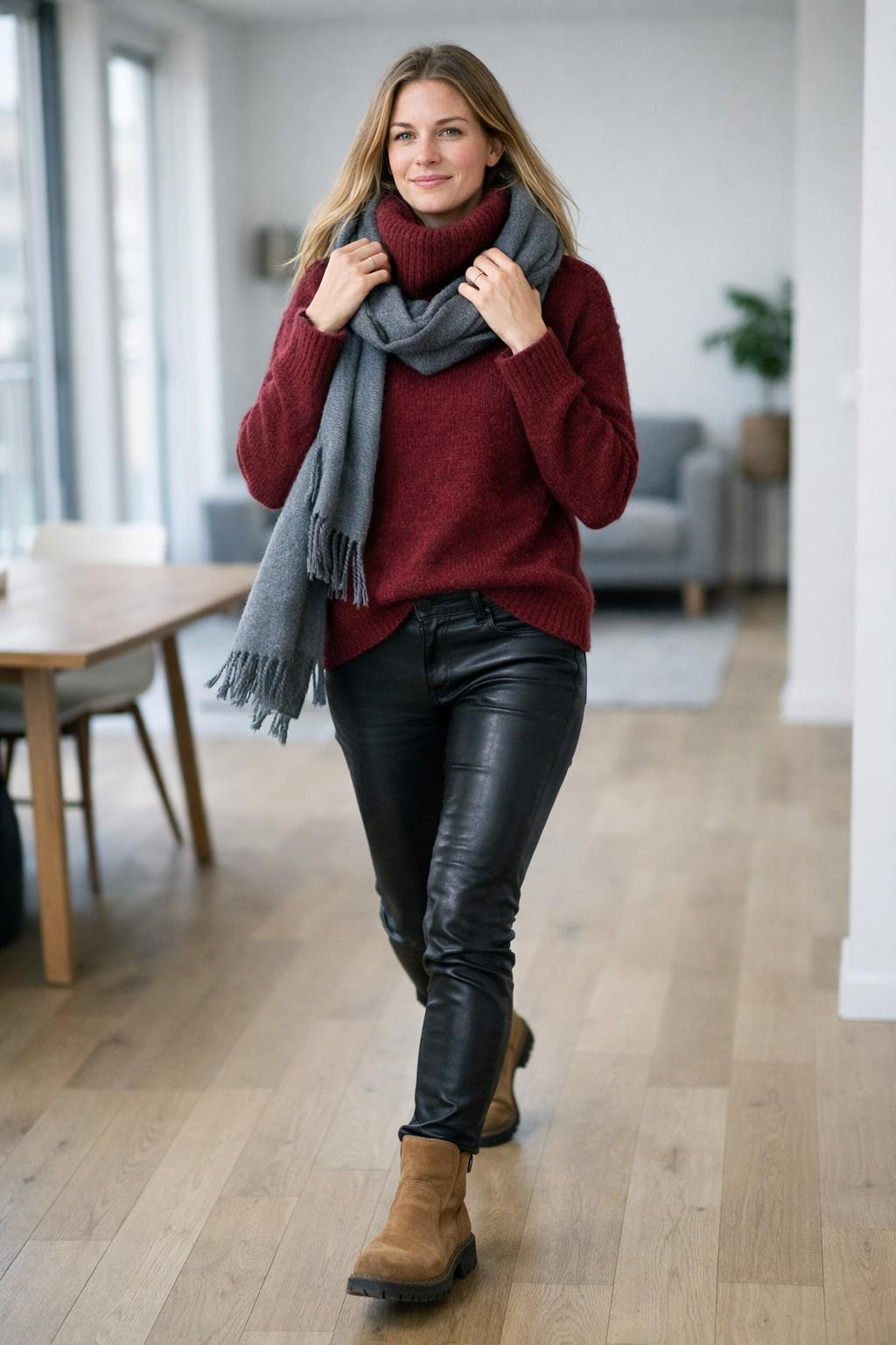 Winter shoes with tan suede ankle boots and burgundy cashmere