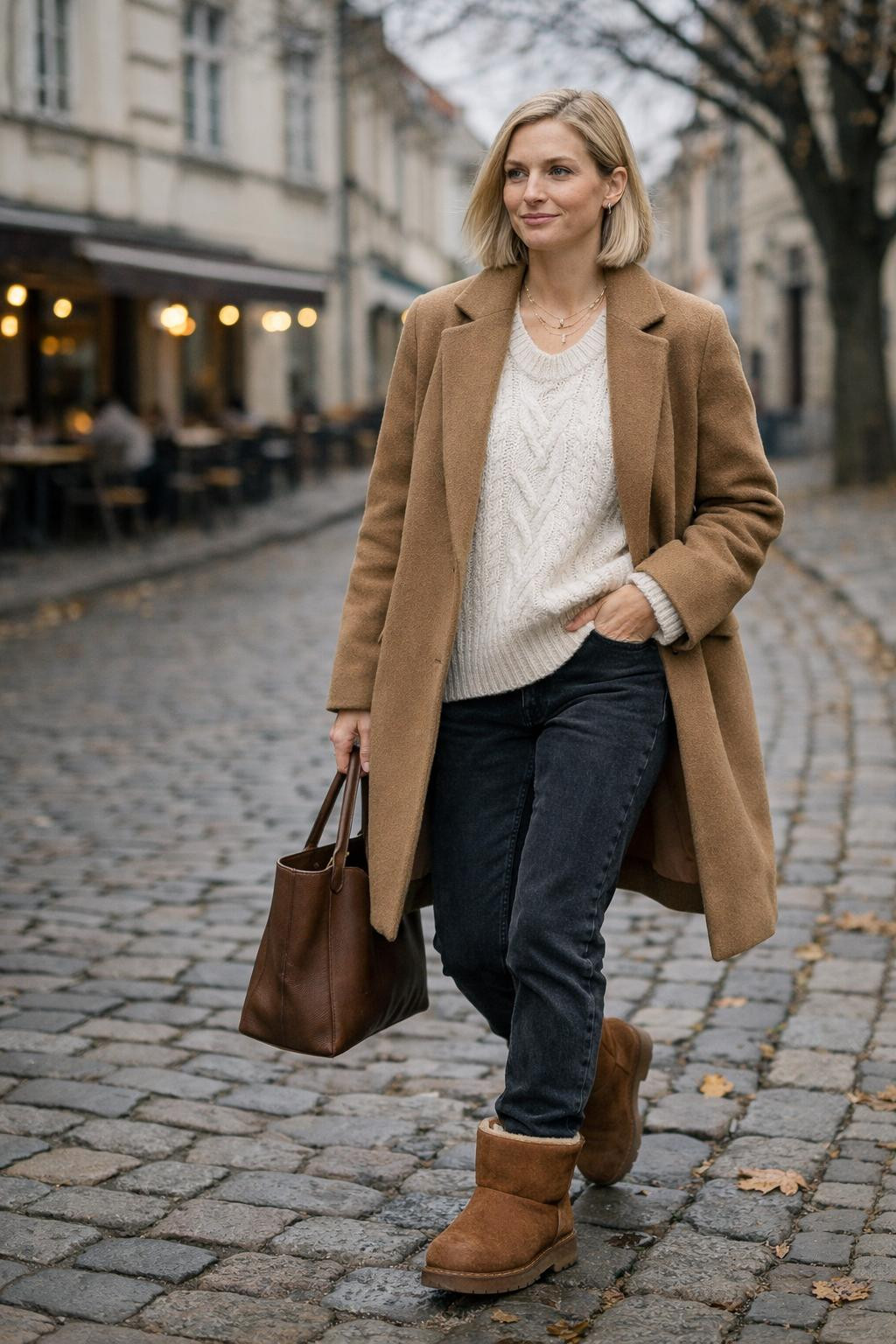 Outfits with Ugg boots worn walking through European city streets