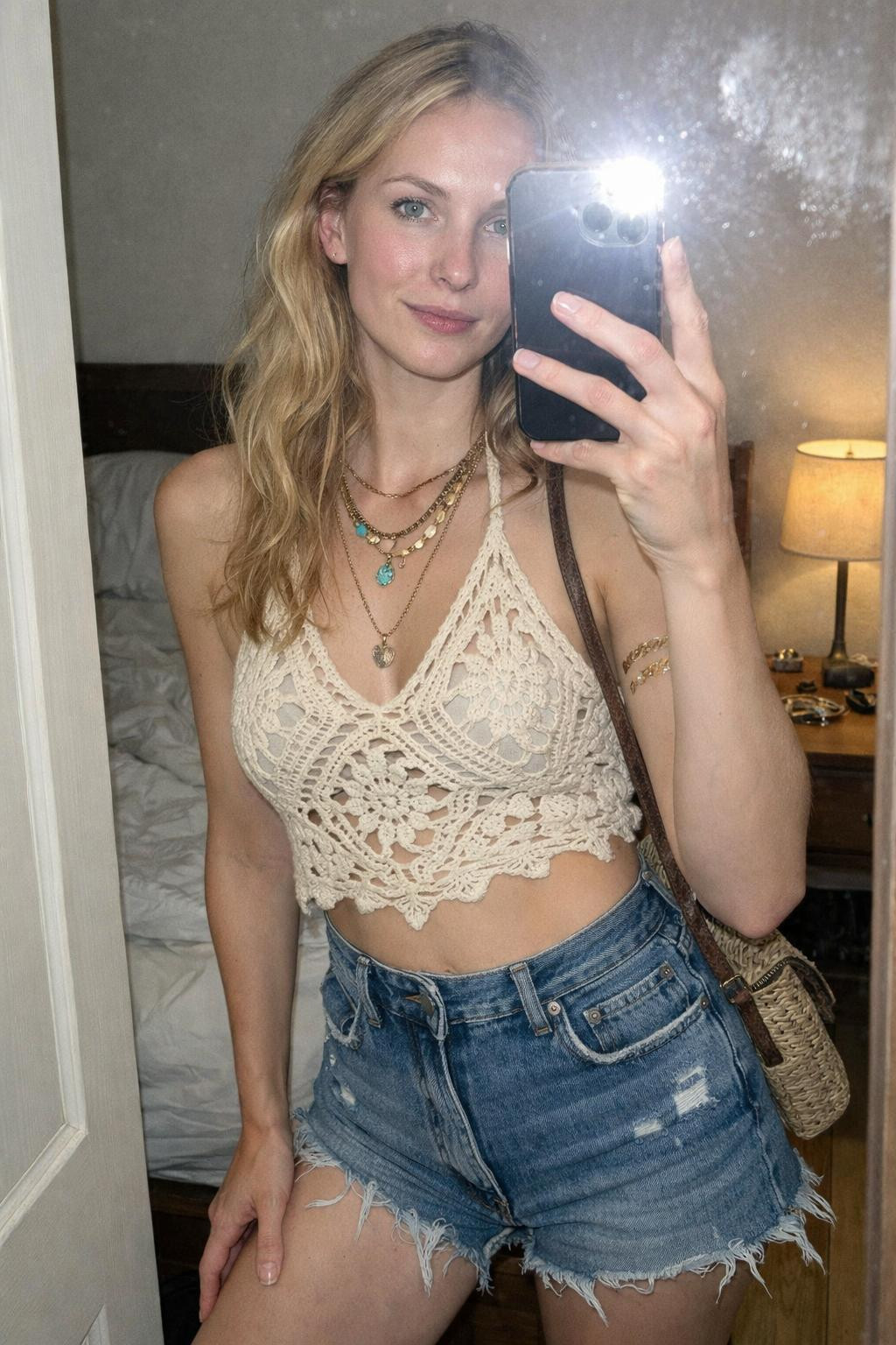 Concert outfit ideas with crochet and tousled hair