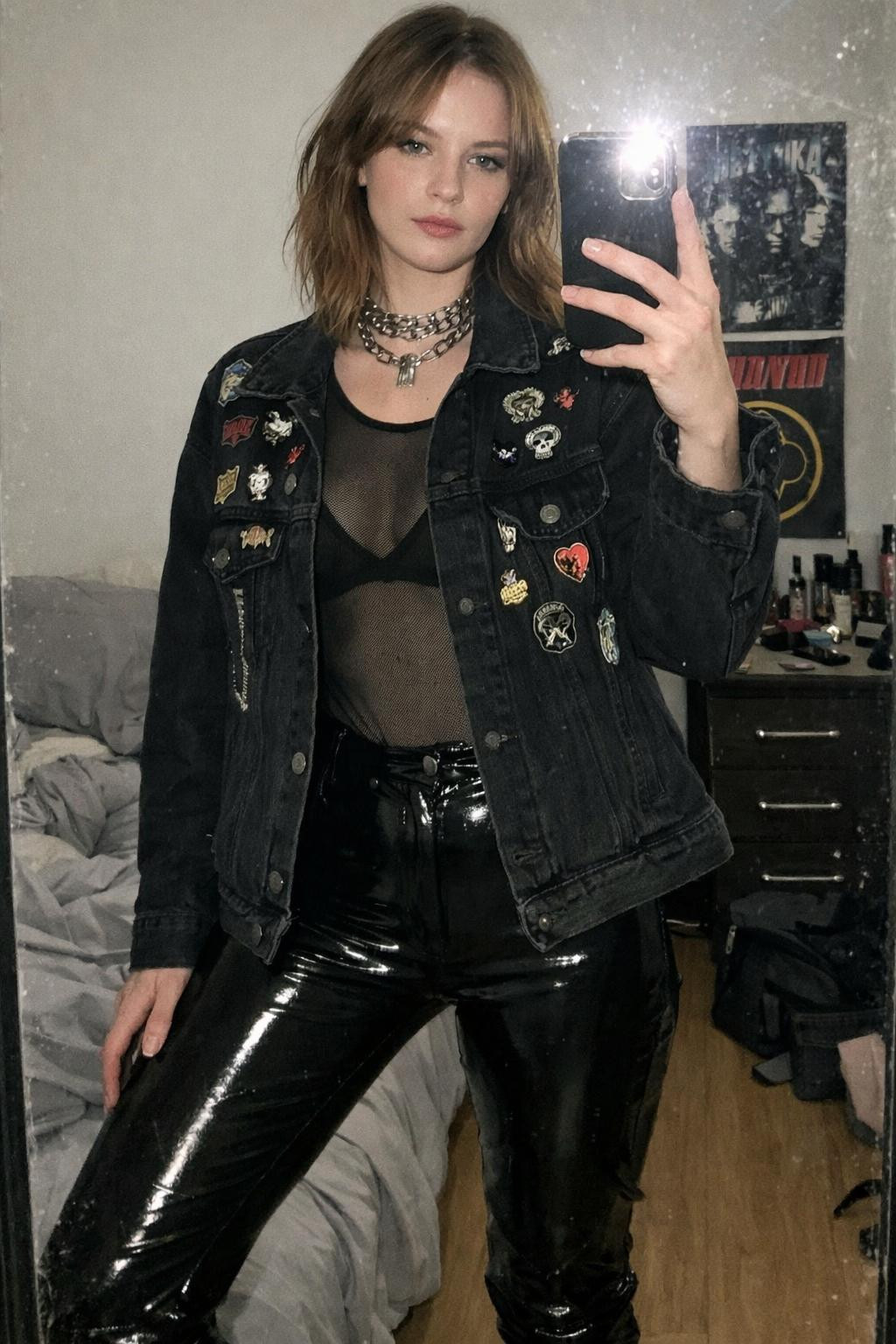 Rock concert outfit with platform boots and mesh layers