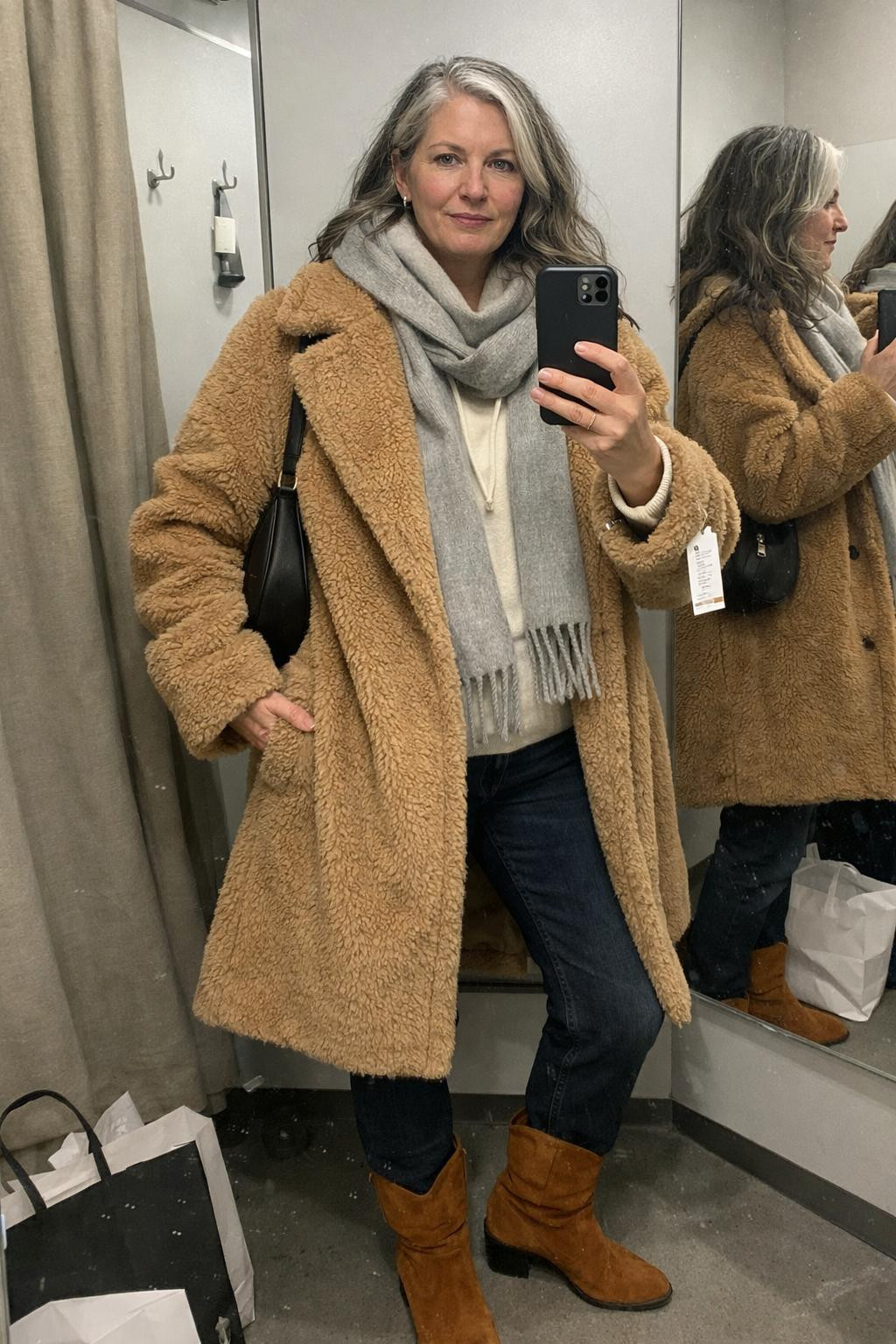 Winter concert outfit ideas captured in fitting room moment