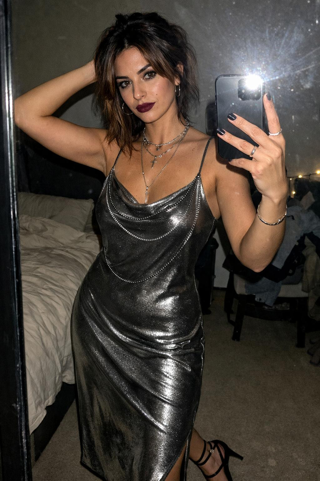 Party outfit Italian style metallic slip dress