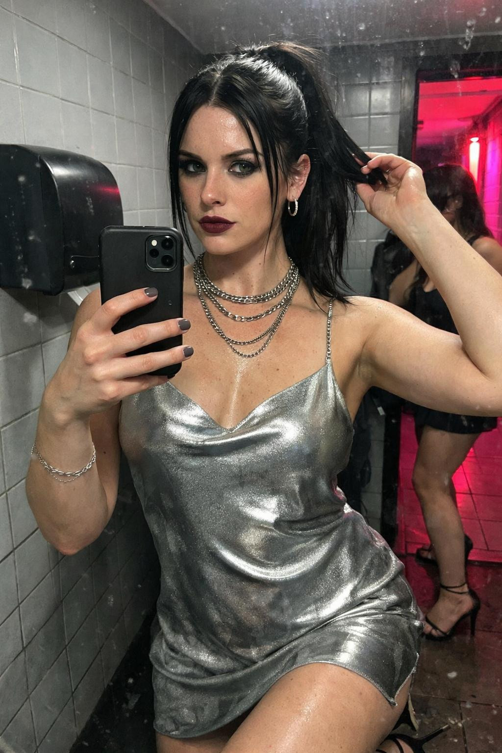 Party outfit NYC nightclub bathroom style