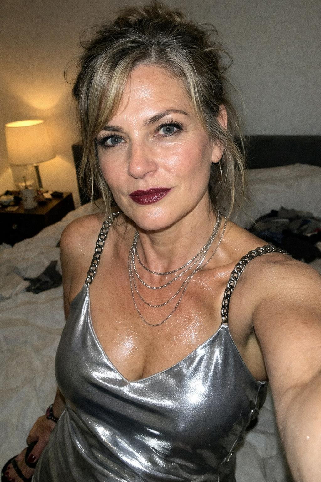Party outfit baddie style metallic slip dress