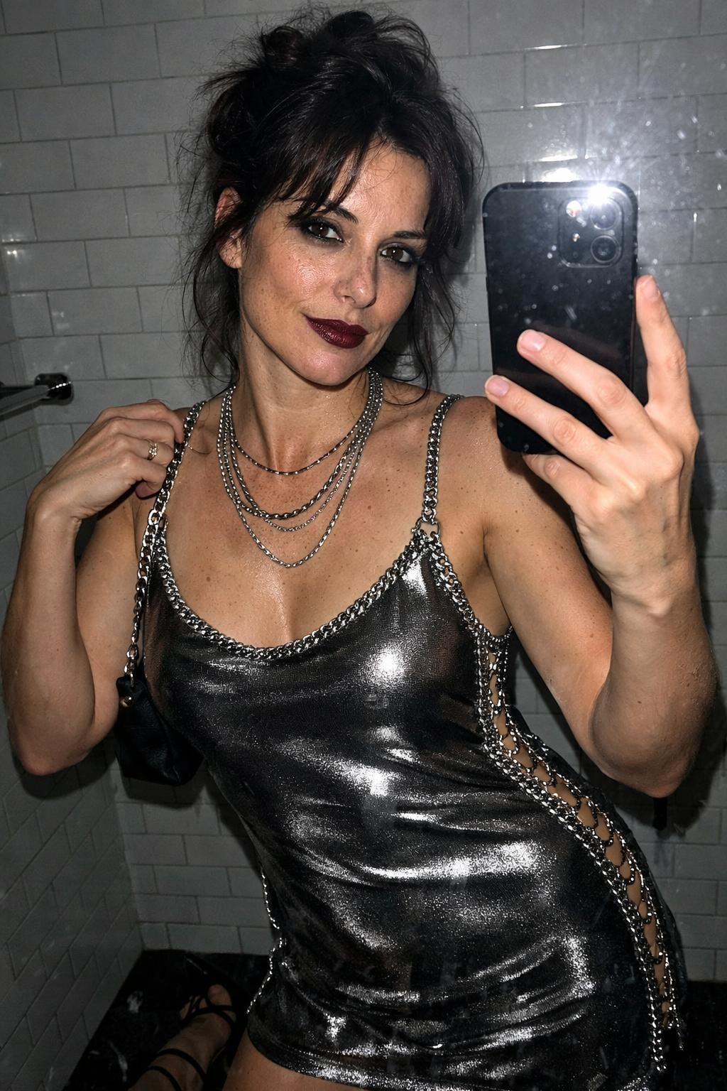 Party outfit metallic mini dress nightclub style
