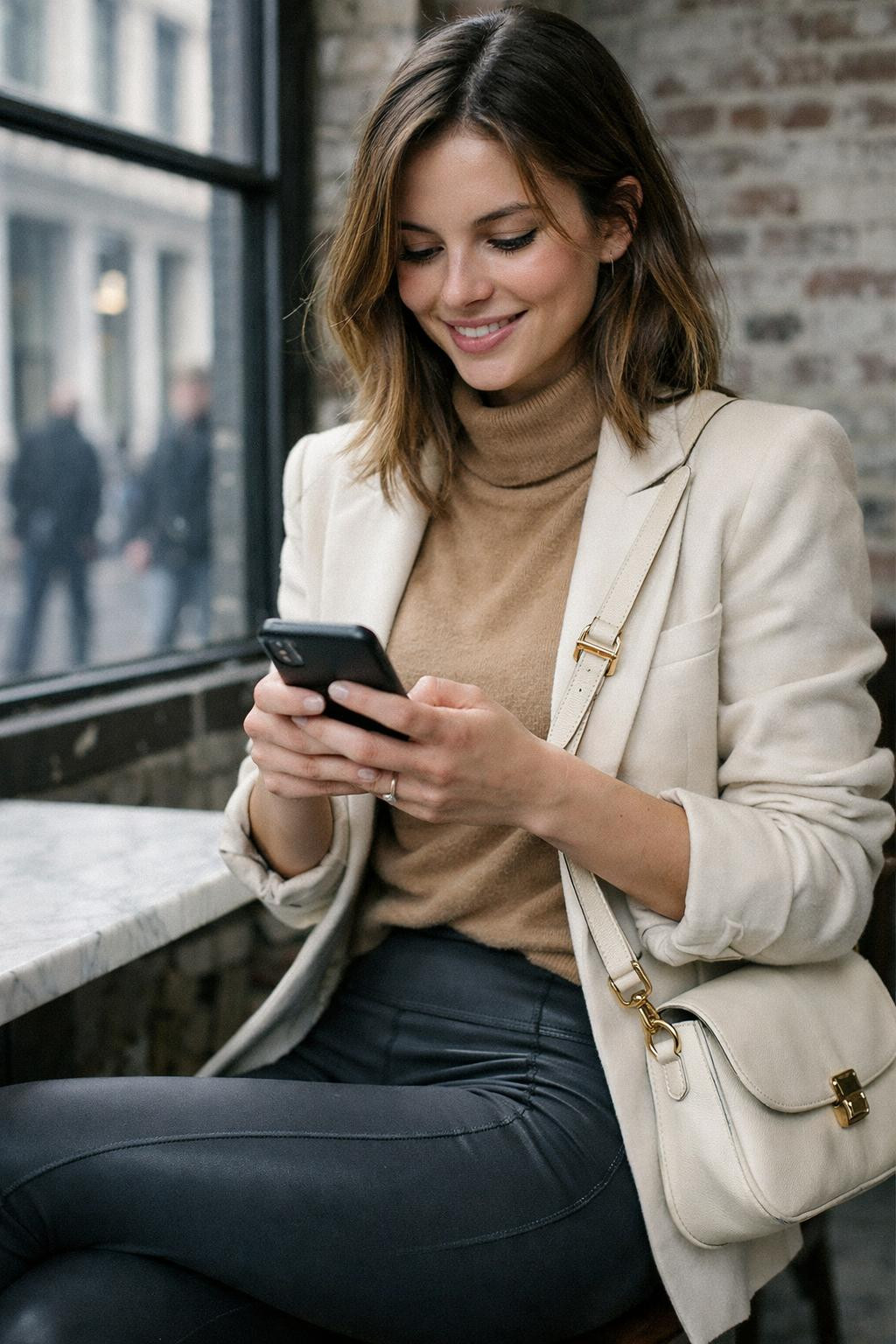 Legging outfits with charcoal high-waist leggings and tailored blazer