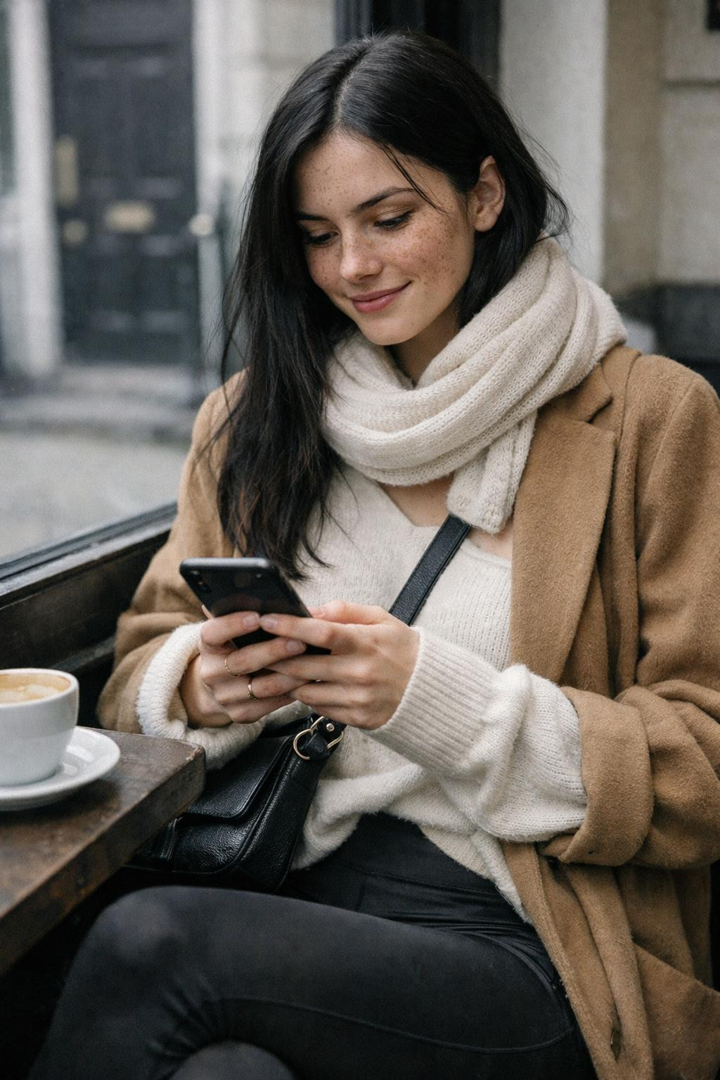 Legging outfits with oversized cream cable knit sweater