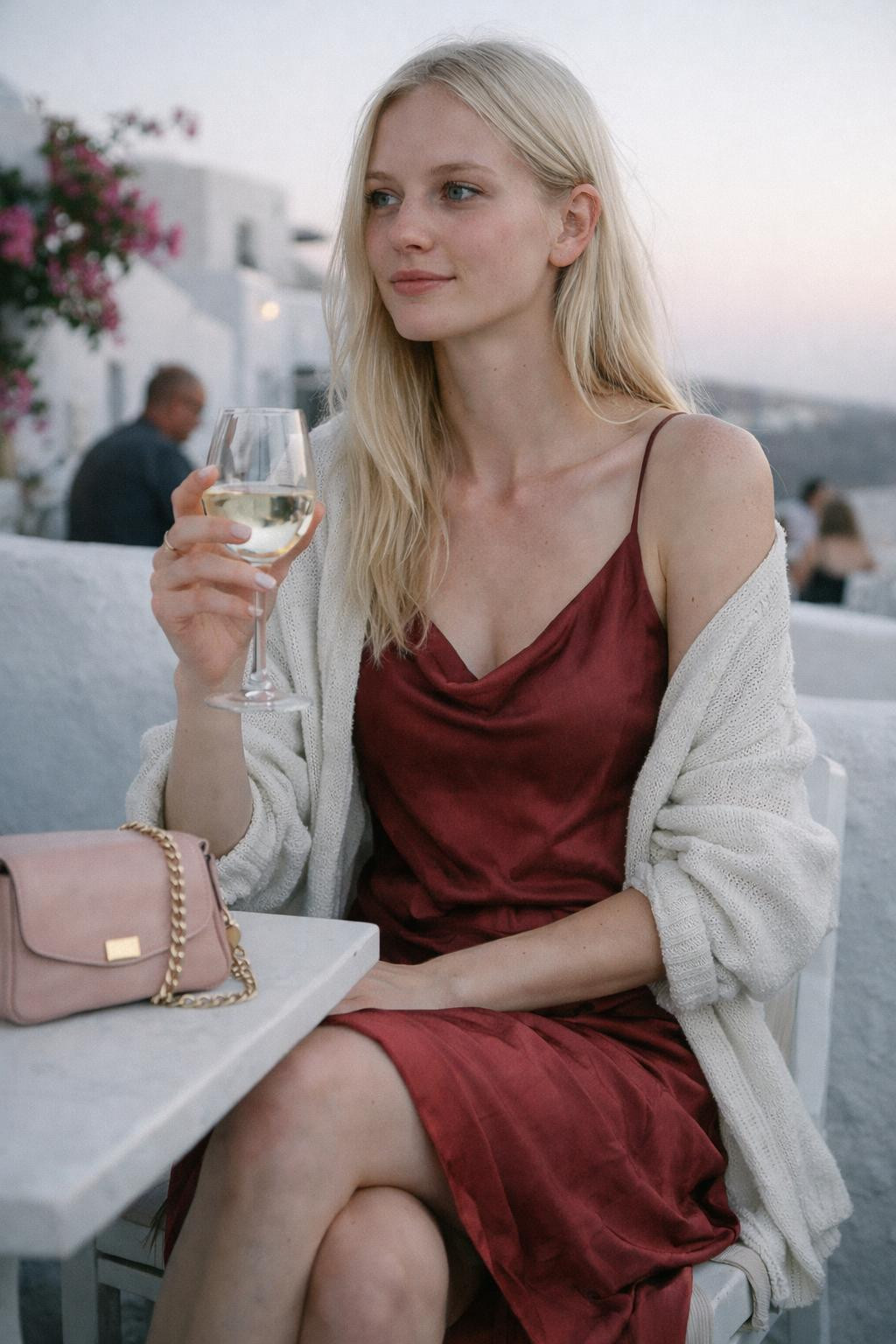 Valentine's Day outfits with flowing crimson silk and relaxed linen layers