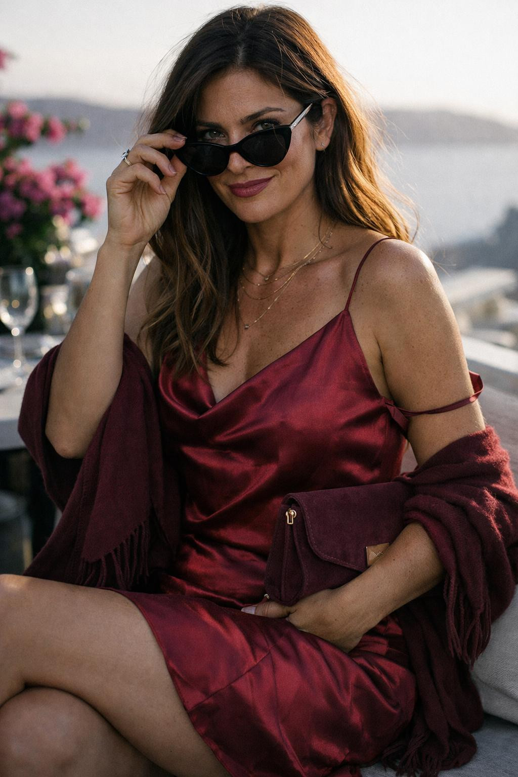 Valentine's Day outfits with sexy crimson slip featuring side slit