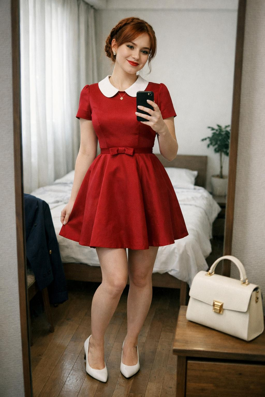 Red Valentine's outfit with Peter Pan collar dress