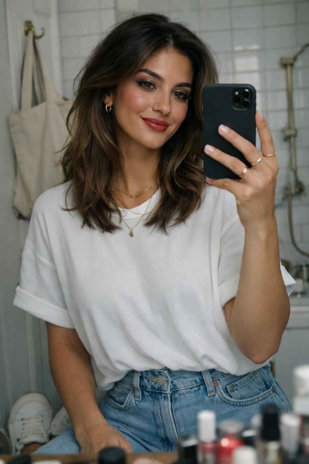 Valentine's Day makeup with rose lips and pink eyeshadow for casual style