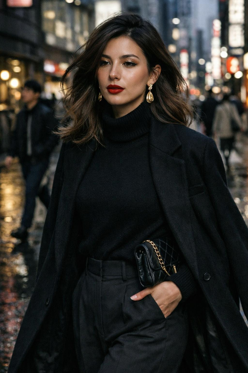 Valentine's Day makeup with crimson red lips and gold shimmer