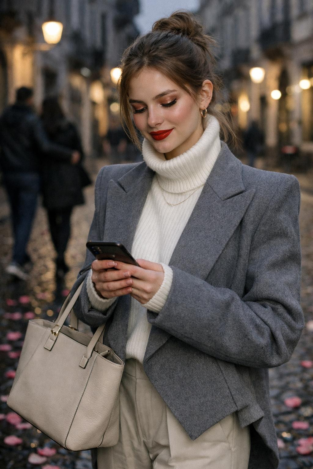 Valentine's Day makeup with bold red lips and rose gold eyeshadow