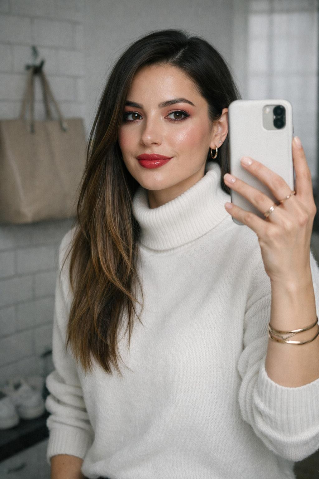 Valentine's Day makeup with rose gold shimmer and glossy lips