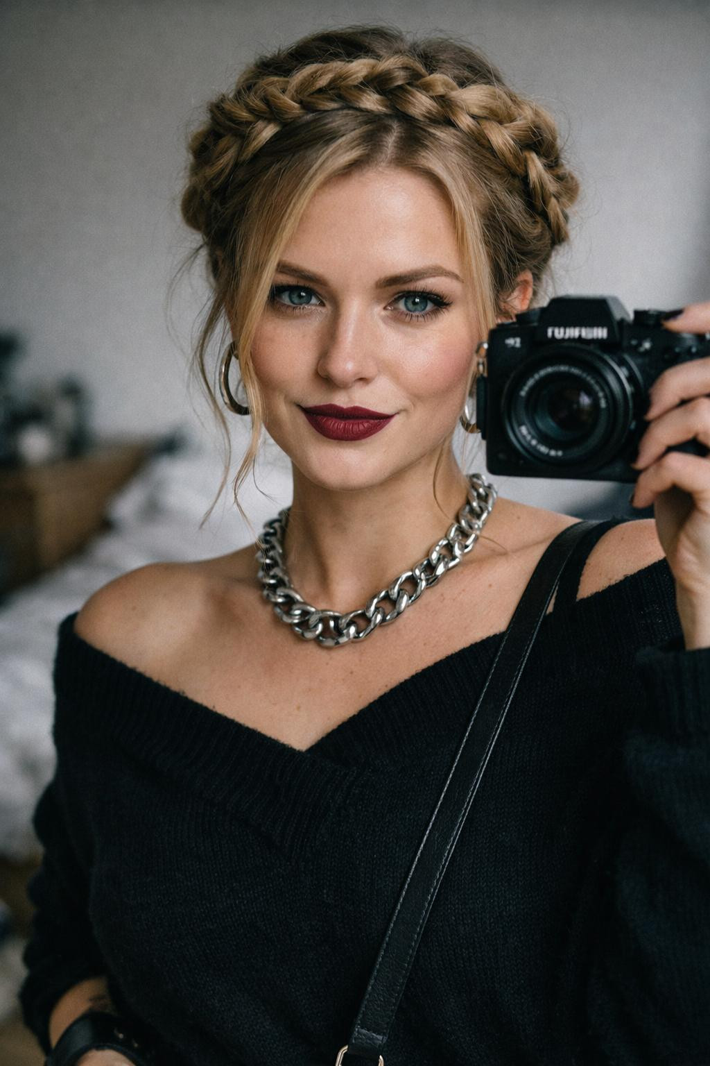 Valentine's Day hairstyles with braided crown and romantic tendrils