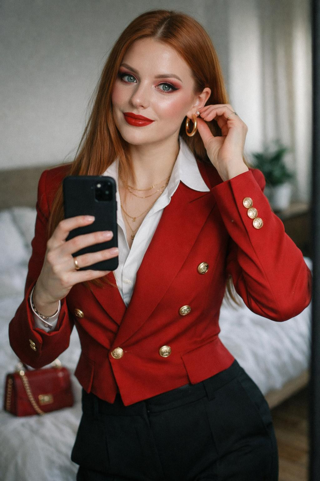 Valentine's makeup looks with romantic pink eyeshadow and bold red glossy lips