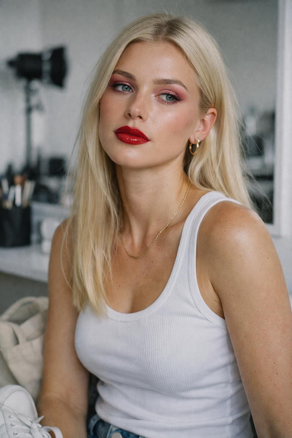 Valentine's makeup looks with rose gold shimmer and glossy cherry lips