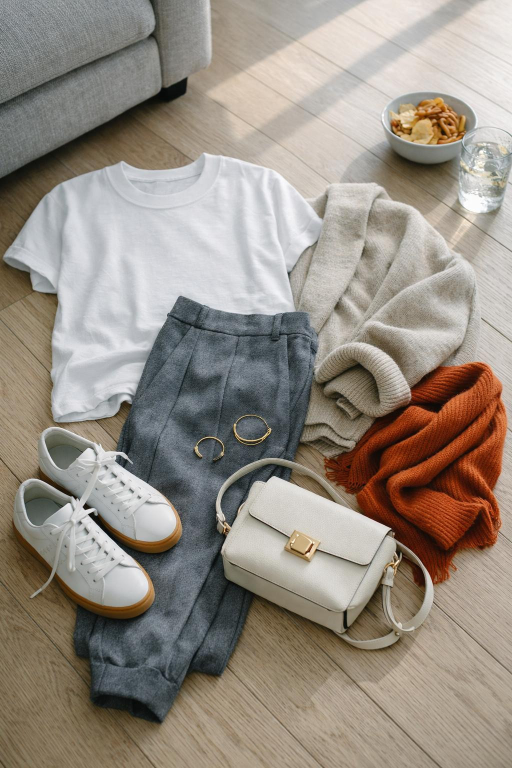 Super Bowl party look white jersey minimal Scandinavian styling