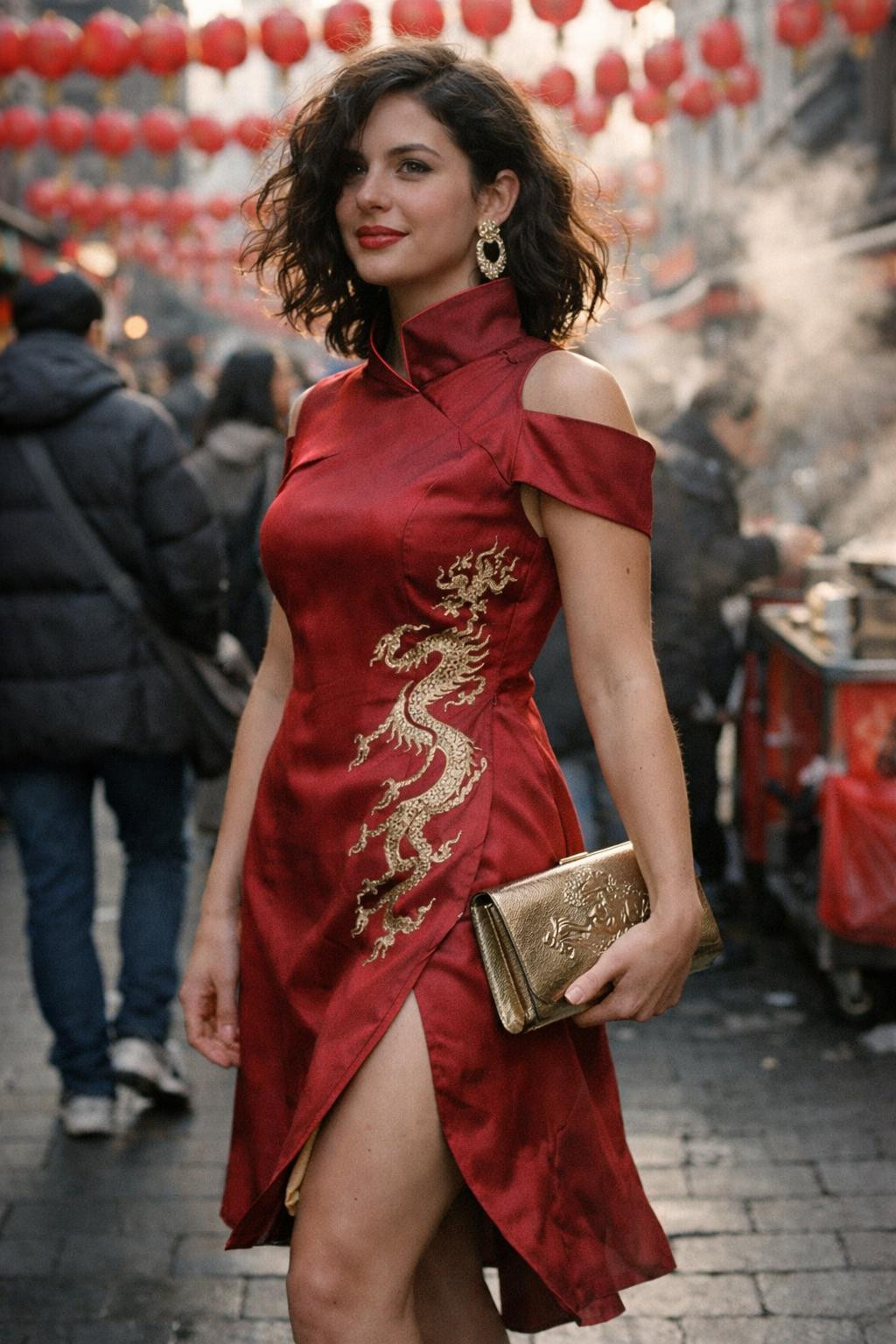 Lunar New Year fashion with modern asymmetric qipao
