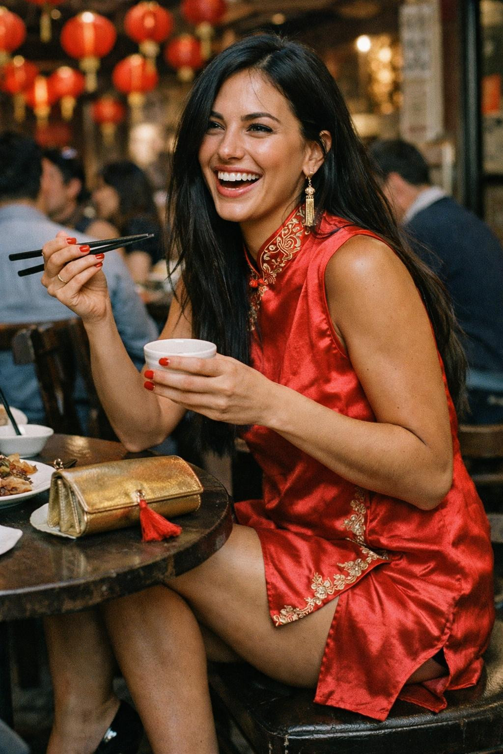Chinese New Year dress with coastal breezy red qipao for dining