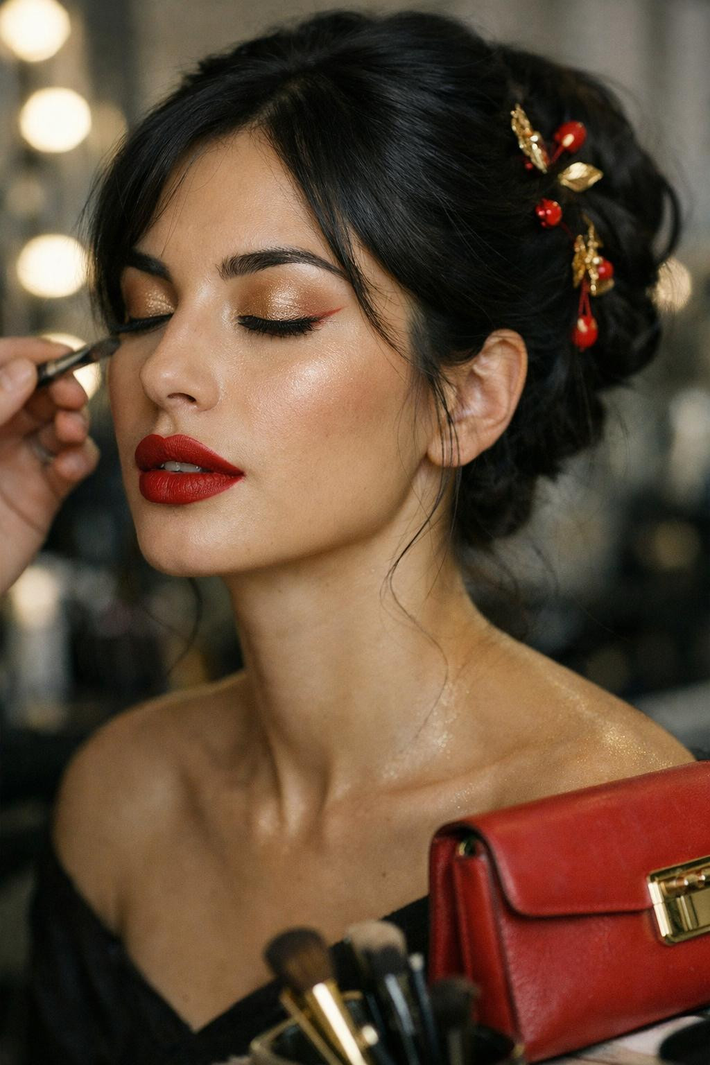 Chinese New Year makeup lucky crimson lips molten gold eyeshadow