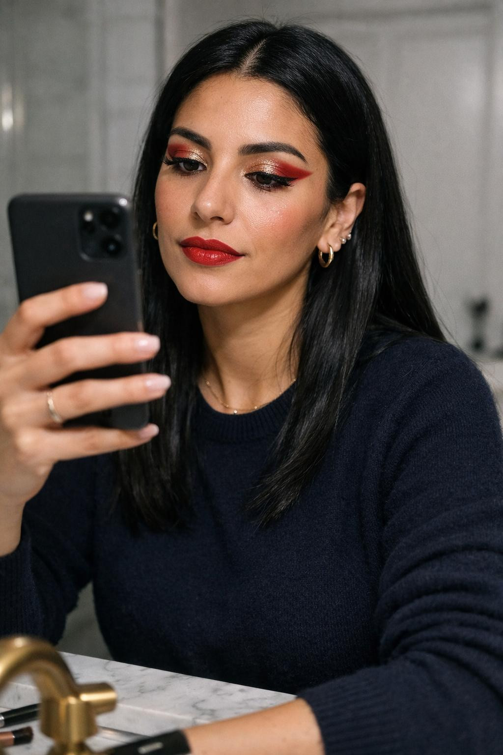 Chinese New Year makeup dramatic red eyeliner with gold shimmer