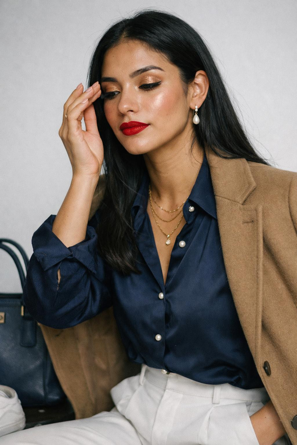 Chinese New Year makeup Asian inspired with red lips and gold shimmer