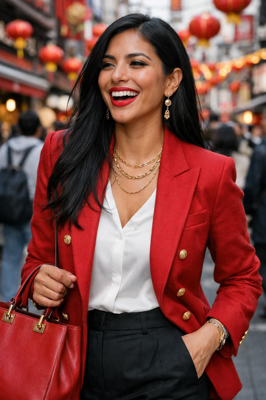 Chinese New Year makeup with red gold shimmer for festive celebrations