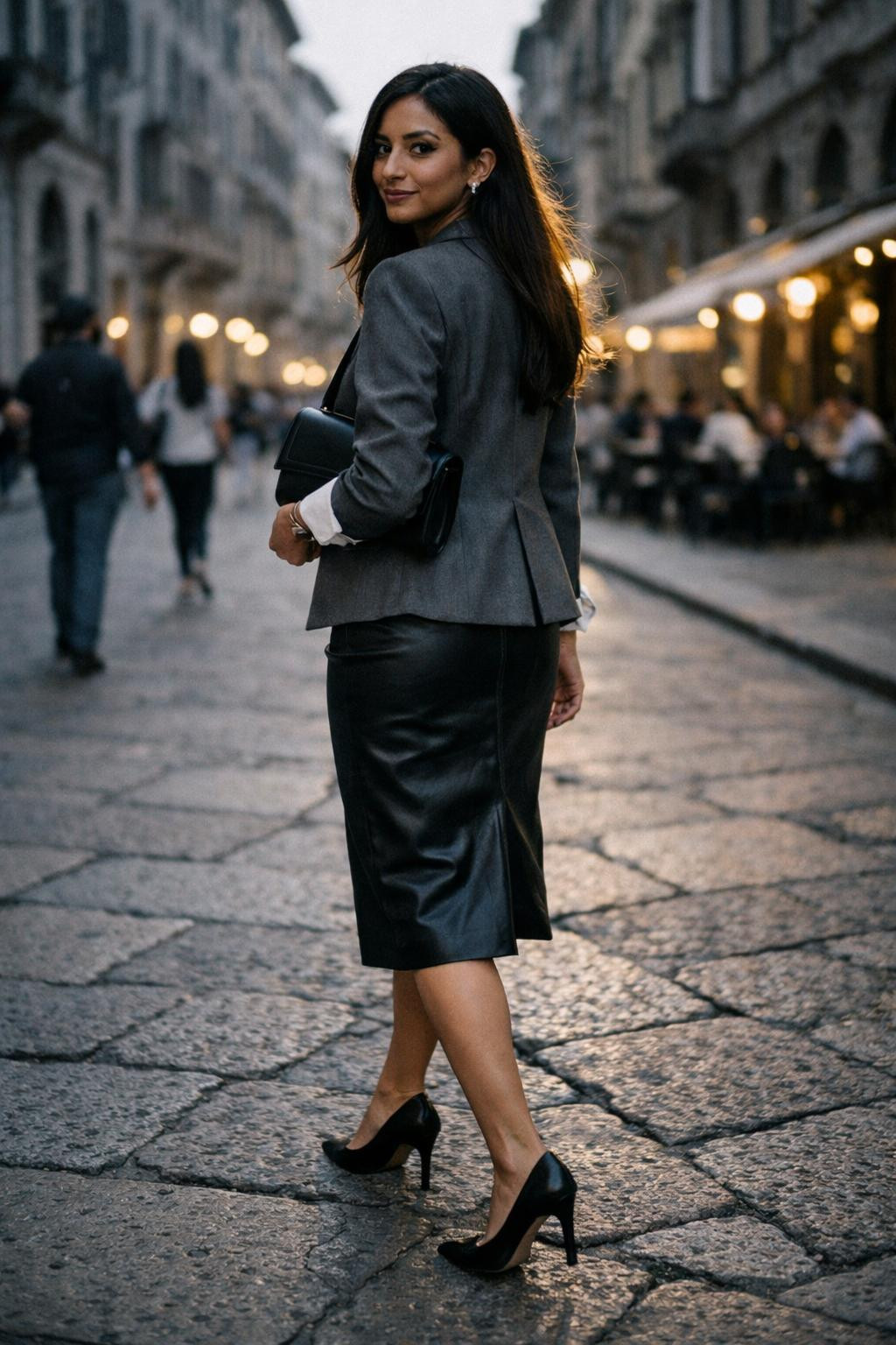Date night outfit classy with black leather pencil skirt