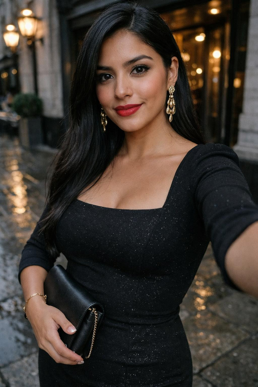 Date night outfit classy with black bodycon midi dress