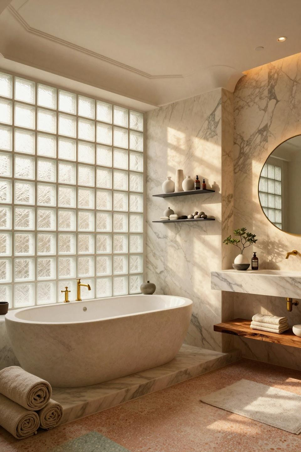 Zen Spa Bathroom Ideas merging 1930s Art Deco with Japanese Wabi-Sabi