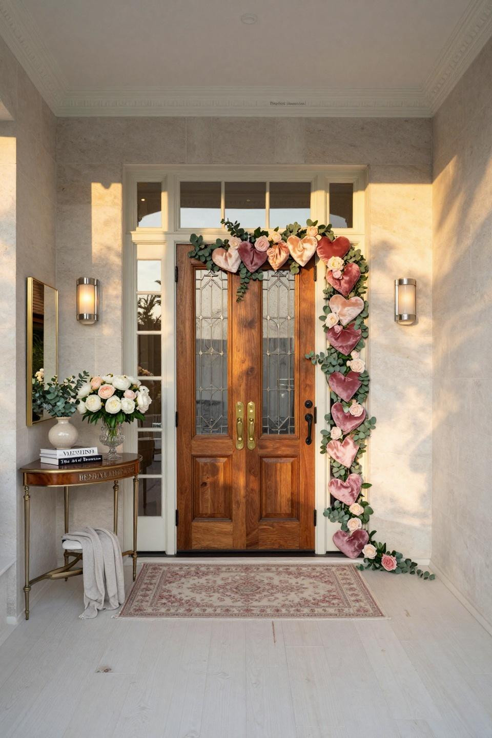 Valentine Day Door Decorations Classroom with silk velvet heart garland