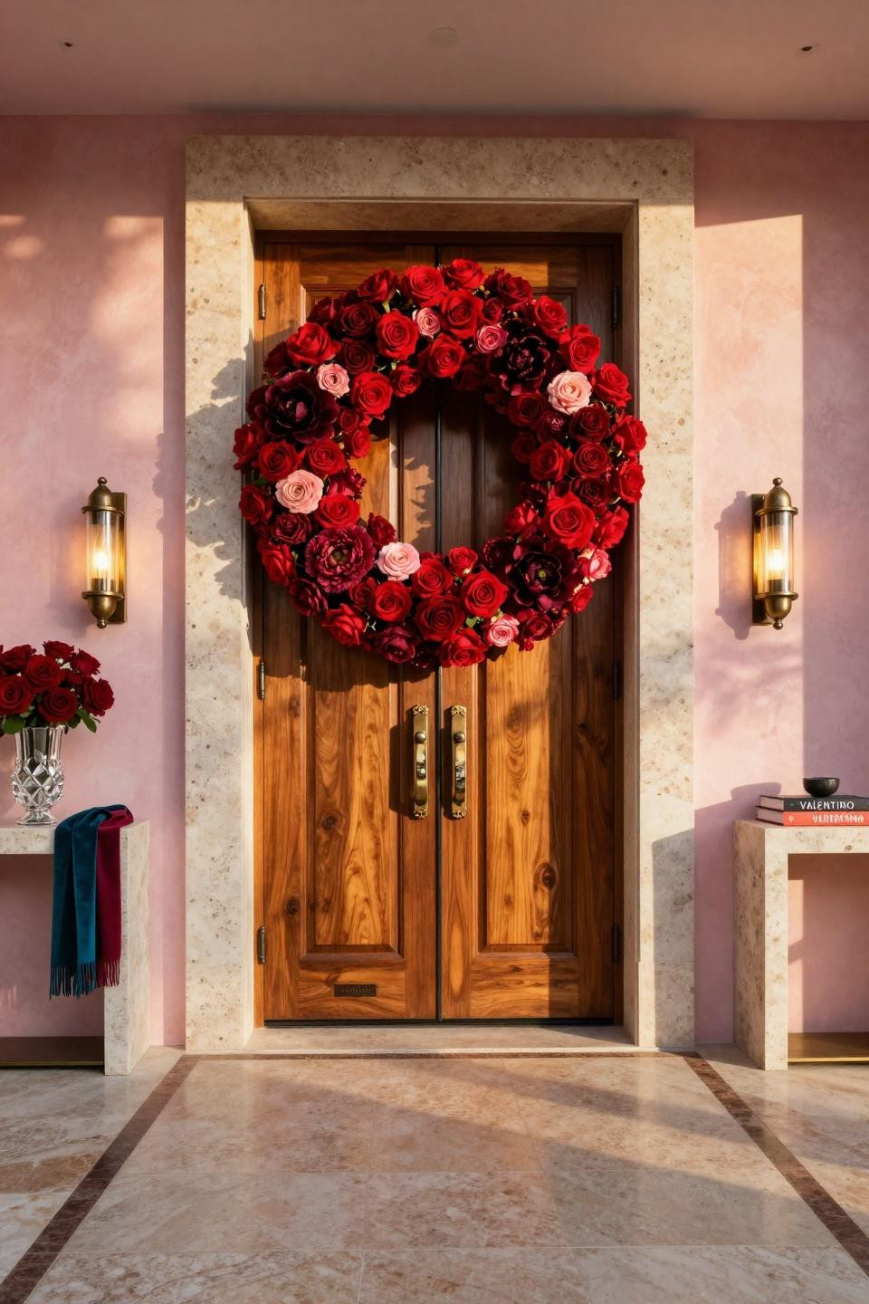 Valentine Day Door Decorations Classroom with three-foot preserved rose wreath